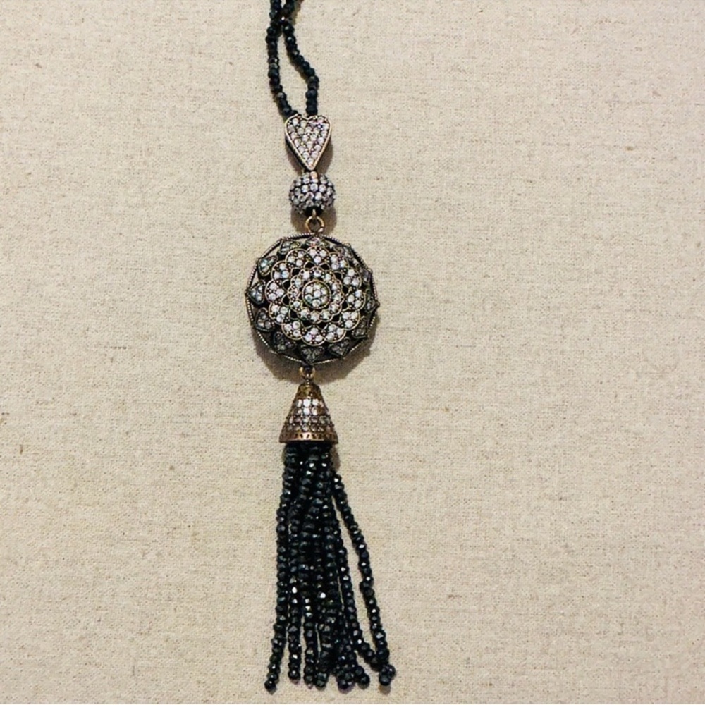 Grand Bazaar | Necklace | Pyrite CZ Sunburst Tassel Necklace - Picture 10 of 13